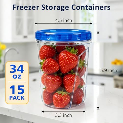 15 Pack 34oz Soup Freezer Storage Containers with Twist Lids for Meal Prep