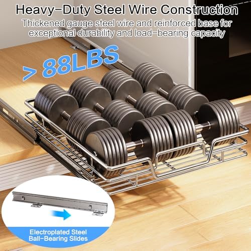 Kitchen Cabinet Pull Out Shelf and Drawer Organizer Slide Out Pantry Storaqe Basket in Multiple Sizes (17" W x 18" D,1 Tier)