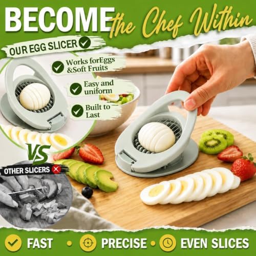 NOVANO Egg Slicer for Hard Boiled Eggs, Multi Function Stainless Steel Wire Egg Cutter, Egg Salad Maker, Fruit Slicer for Avocado, Strawberry, Kiwi Fruit - Image 4