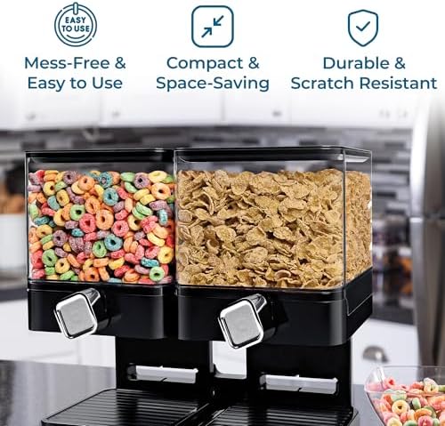 Honey-Can-Do Compact Dry Food Dispenser, Dual Control, Black/Chrome
