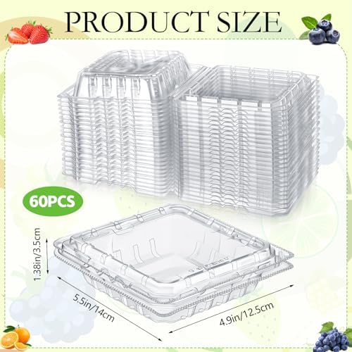 60 Pcs Plastic Berry Basket with Clamshell Lids