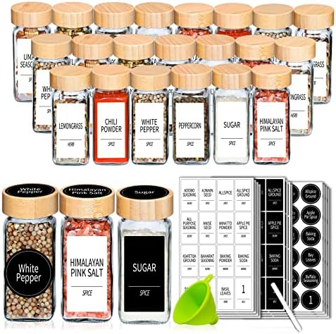 48-Pack Empty Glass Spice Jars with Labels, 4 oz, Bamboo Lids