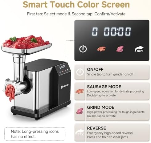 Electric Meat Grinder w/ 3 Speed Touch Screen Control, 3000W Max