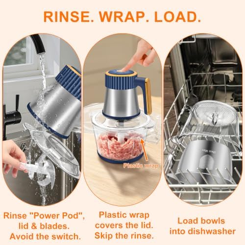 Food Processor, 5 Speed Meat Grinder with 2 Bowls(8 Cup+8 Cup), Blue - Image 5