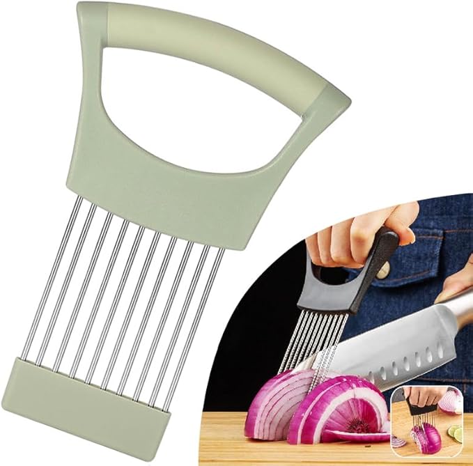 Onion Holder for Slicing, Lemon Slicer Cutter - Food Slicer, Vegetable Chopper Cutter Assistant Tool for Meat, Lemon, Potato, Tomato (Green, 1PCS)