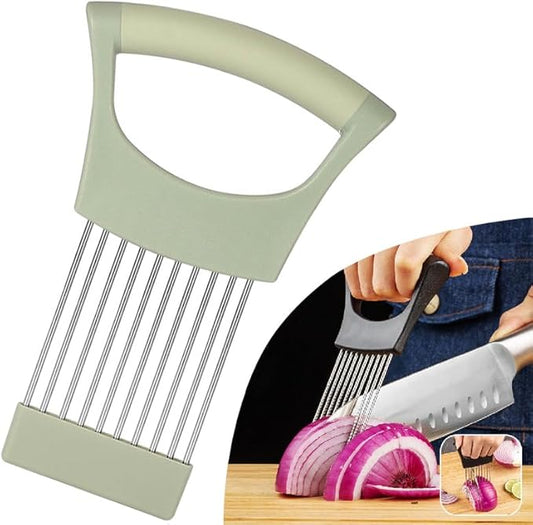 Onion Holder for Slicing, Lemon Slicer Cutter - Food Slicer, Vegetable Chopper Cutter Assistant Tool for Meat, Lemon, Potato, Tomato (Green, 1PCS)