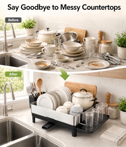 Dish Drying Rack for Kitchen Counter, 17 Inch, Stainless Steel