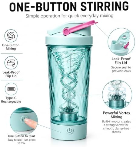 Prazzy Electric Protein Shaker Bottle, 20oz USB Rechargeable Mixer Cup - Image 6