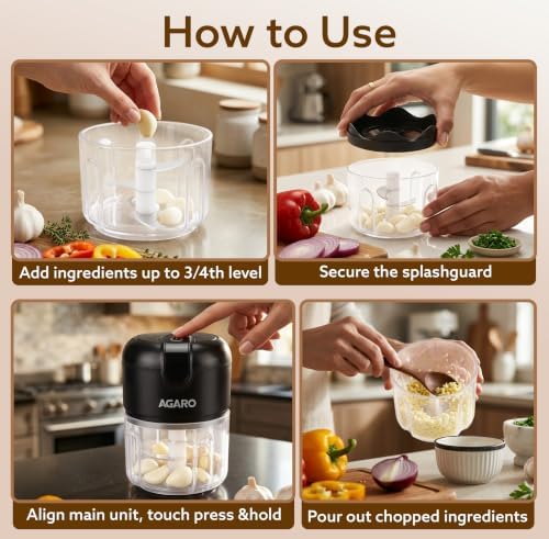 AGARO Elite Rechargeable Mini Electric Chopper Food Grade Bowl Stainless Steel Blades One-Touch Operation for Chopping Garlic, Ginger, Onion, Vegetables, Meat, Nuts, - Image 5