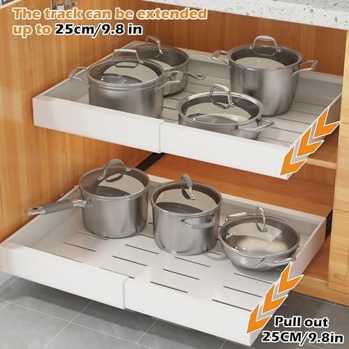 COVAODQ 1 Pack Pull Out Cabinet Organizer Extendable Sliding Slide Out Pantry Shelves Storage No Punch for Kitchen Base Cabinet Organization, Pantry, Bathroom Adjustable Width 12.4" to 20.4"