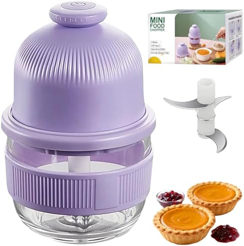 Cordless Glass Food Processor, 350ml Battery Mini Garlic Chopper (Purple) by SFSUNFUNY