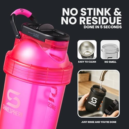 SHAKESPHERE Protein Shaker Bottle with Straw 13.5oz BPA-Free Tritan, Pink - Image 7