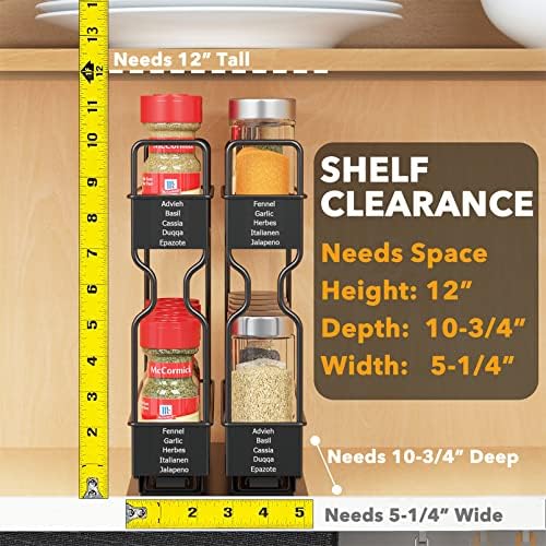 Pull Out Spice Rack Organizer for Cabinet, Heavy Duty Slide Out Seasoning Kitchen Organizer, Cabinet Organizer, with Labels, 5.2" W x10.75 D x10 H, 2 Drawers 2-Tier