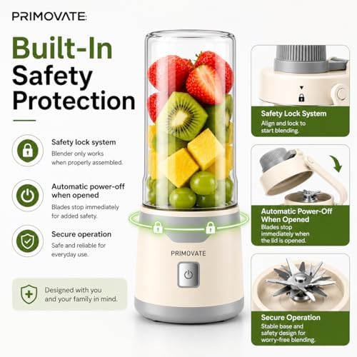 Portable Blender 2026 Model, 450ML, 18-Blade Powerful Smoothie Maker, USB Type-C Rechargeable, Ice Crushing Personal, 1500mAh Battery, 60W Motor, Travel Blender with Extra Jar & Lid - Image 6