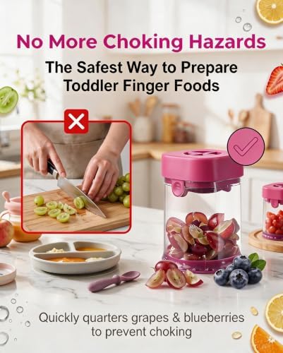 Grape Cutter & Strawberry Slicer, Baby-Led Weaning Cutter, Pink - Image 3