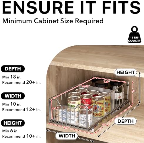 Pull-Out Cabinet Sliding Basket, 17.2Dx9.7Wx5H, Chrome