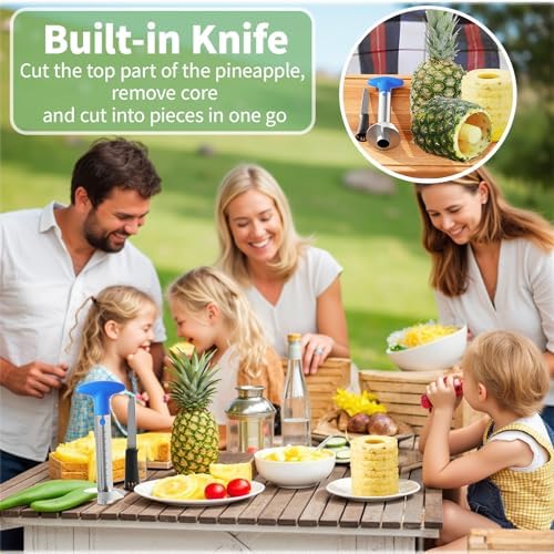 Pineapple Corer and Slicer with Measurement Marks – Stainless Steel Pineapple Cutter for Perfect Pineapple Rings & Effortless Cutting (Blue)
