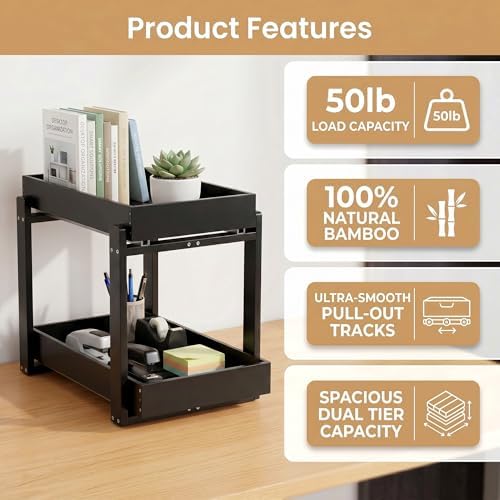 Bamboo Under Sink Storage 2 Tier Pull Out Cabinet Organizer
