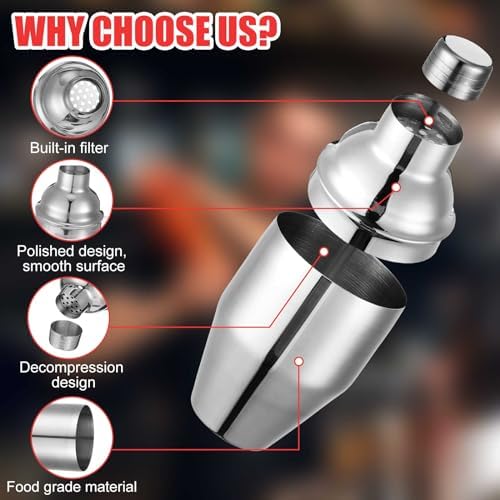 6 Pcs Bar Cocktail Shaker Stainless Steel, 8 oz