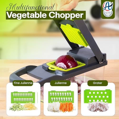 ALIF H&K 16-in-1 Vegetable Chopper & Mandoline Slicer, Heavy-Duty Food Chopper with 8 Stainless Steel Blades, Onion Dicer, Veggie Cutter, Drain Basket, Egg Separator & Storage Container - Image 4