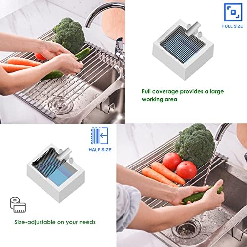 Roll Up Dish Drying Rack Over Sink, SUS304 Steel, 17.8x15.7,Gray
