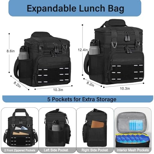 Tactical Expandable Lunch Box Men 2 Layer Cooler Bag 20 Cans Black
