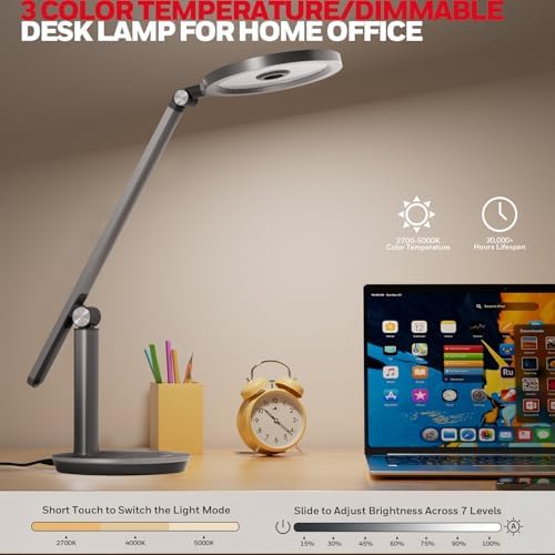 H6 Desk Lamp for Home Office, Dimmable Reading Table Light, Gray