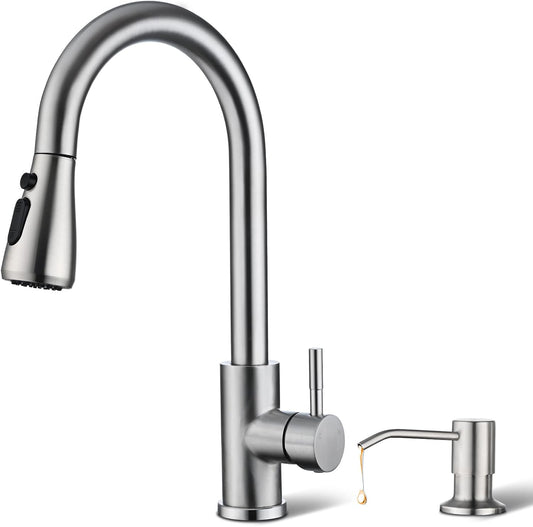 Pull Down Kitchen Faucet with Soap Dispenser, Brushed Nickel