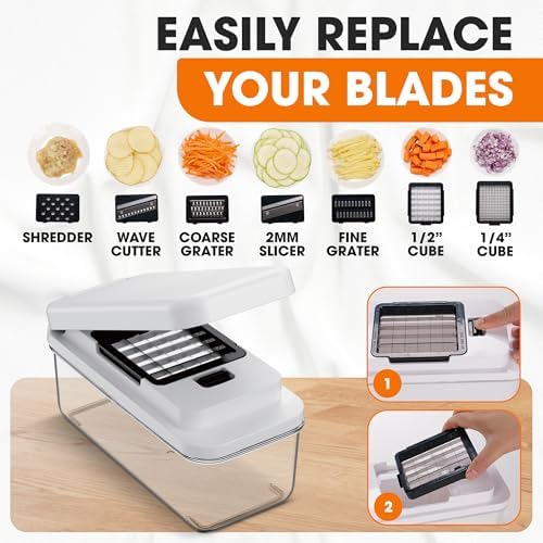 Cheer Collection Vegetable Chopper Slicer with Container Lid – 7 in 1 Mandoline Slicer Dicer Grater Julienne Cutter Kitchen Gadget, Multi Blade Food Chopper for Meal Prep - Image 7