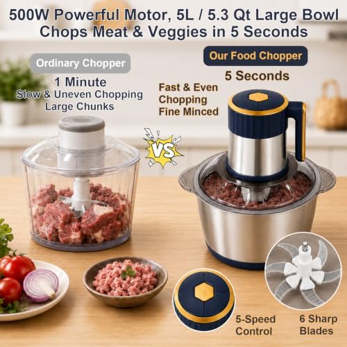 Food Processor, 5Qt Food Chopper Electric, 5-Speed Meat Grinder for Kitchen - Image 3