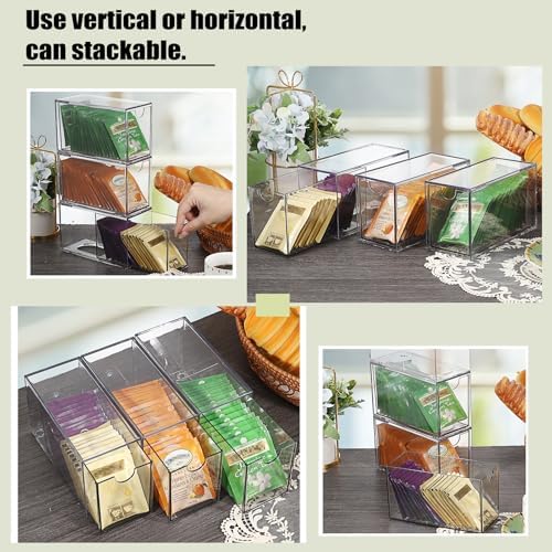 3 Drawers Tea Bag Organizer, Clear Acrylic Stackable Tea Bag Storage Holder for Kitchen Pantry, Coffee Pod Snack Storage for Countertop Cabinet