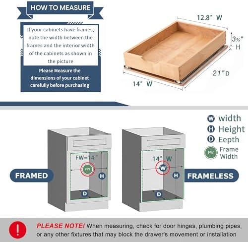 Pull Out Cabinet Drawers - 6x2 Size Options (12-23'W,18-21'D), Pre-Assembled with Soft Close Slides, Solid Beechwood, Easy Installation (14'W x 21'D)