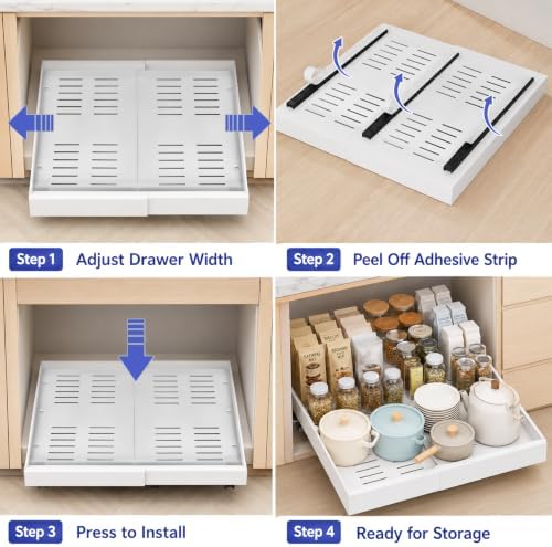 Expandable Pull Out Cabinet Organizer, No-Drill 21" Deep, 2-Pack