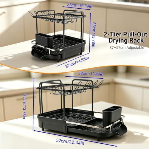 Dish Drying Rack for Kitchen Counter, Large Expandable Dish Drainer