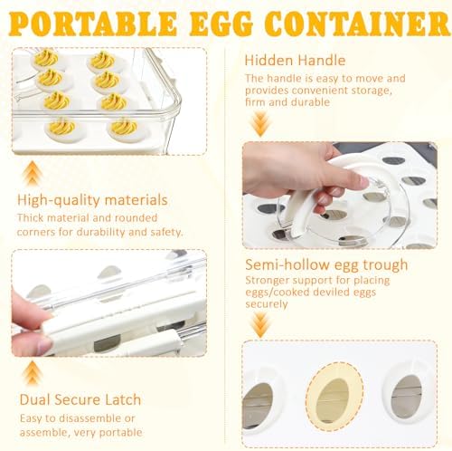 20 Deviled Egg Containers with Lid & Handle,Egg Holder for Fridge PET Thickened Eggs Organizer for Refrigerator Inc Egg Slicer,Kitchen Tongs,Silicone Spatula,Piping Decorating Kit