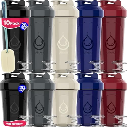 10 PACK- Shaker Bottles with Wire Whisks for Protein Mixes | Leakproof Blender Shaker Bottle Pack | BPA-Free & Dishwasher Safe | 5 Large 28 oz & 5 Small 20 oz Shaker Bottle | Cups for Shakes