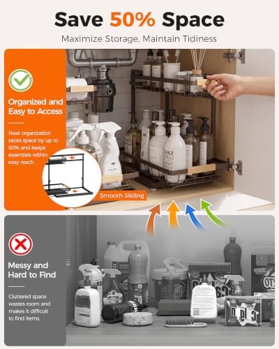 2-Pack 2-Tier Height Adjustable Under Sink Organizer & Storage