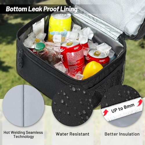 Insulated Lunch Box Bags for Men Women, Dual Compartment, Black
