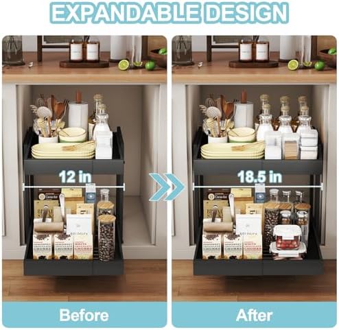 2-Tier Expandable Pull Out Cabinet Organizer, Cabinet Drawers, 16"D