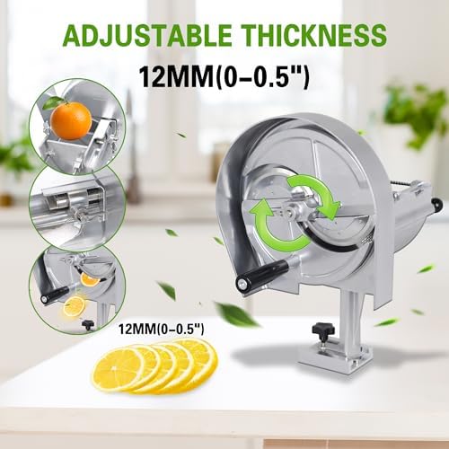 Hakka Commercial Vegetable Slicer Manual Fruit Slicer Potato Tomato Slicing Machine Onion Slicers Stainless Steel Vegetable Cutter for Potato Lemon Tomato Onion, 0.2-10mm Thickness Adjustable - Image 2