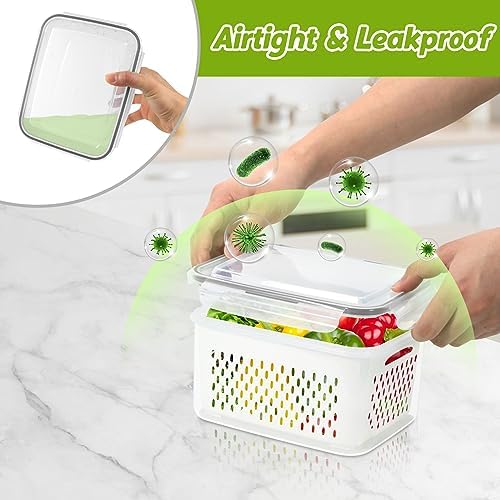 8 Pieces Fruit Storage Container for Fridge with Removable Colander