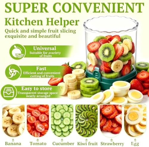 Hendiy Strawberry Slicer with Stainless Steel Blades | Egg & Fruit Slicer Cup for Banana, Cucumber, Mushroom | ABS Detachable Kitchen Gadget - Precision Berry Cutter Tool (Green, 1-Pack) - Image 3