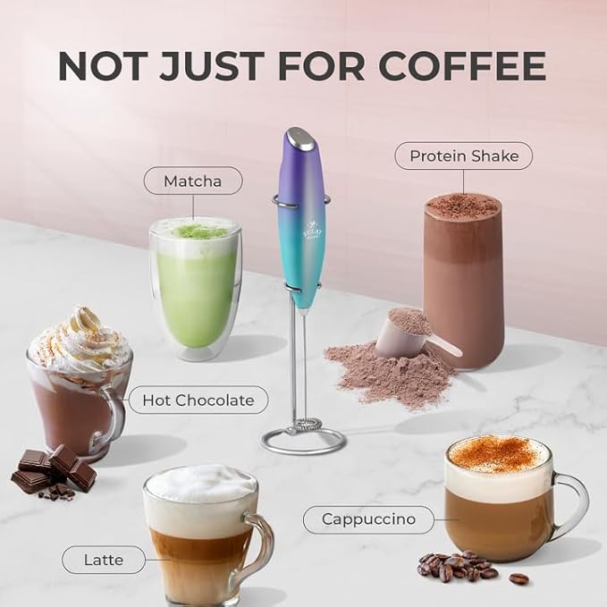 Zulay Kitchen Powerful Milk Frother Wand With Duracell Batteries - Ultra Fast Handheld Drink Mixer - Electric Whisk Foam Maker for Coffee, Lattes, Cappuccino & Matcha - Z1 Motor - Borealis