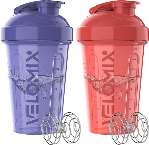 VELOMIX 2 Pack 20oz Protein Shaker Bottle for Protein Mixes, Blush Storm by VELOMIX