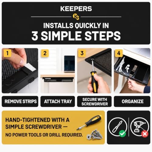 KEEPERS Anything Keeper – Compact 11x10 in Under Cabinet Pull-Down Basket, Hidden Steel Organizer for K-Cups, Spices & Small Items, Magnetic Close, Kitchen RV Desk – Black