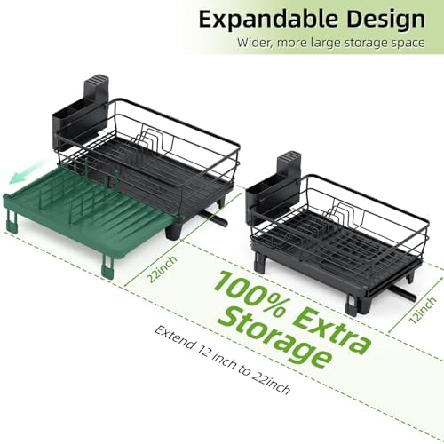 Expandable Dish Drying Rack for Kitchen Counter, Black