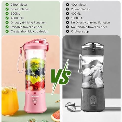 Portable Blender for Smoothies, 600ML Capacity, Rechargeable Personal Blender with Leak Proof Lid and Safety Lock, USB Charging, pink (pink) - Image 5