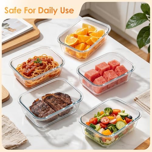 5Pack 22oz Glass Storage Containers with Lids, Grey