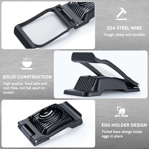 Egg Slicer for Hard Boiled Eggs & Strawberry Soft Foods, Heavy Duty, Black - Image 4