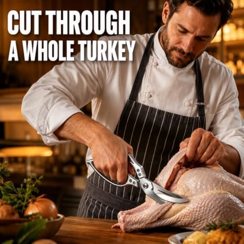 Heavy Duty Poultry Shears, Spring-Loaded Kitchen Scissors with Safety Lock